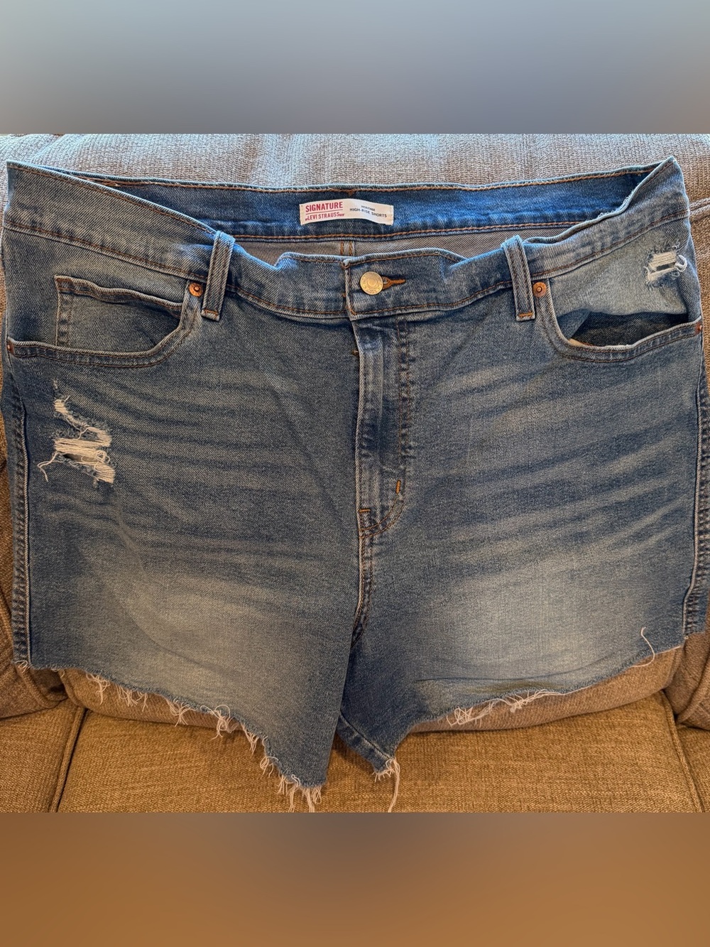 Levi’s Signature Denim Distressed High-Waist Jean Shorts - Blue  Never Worn